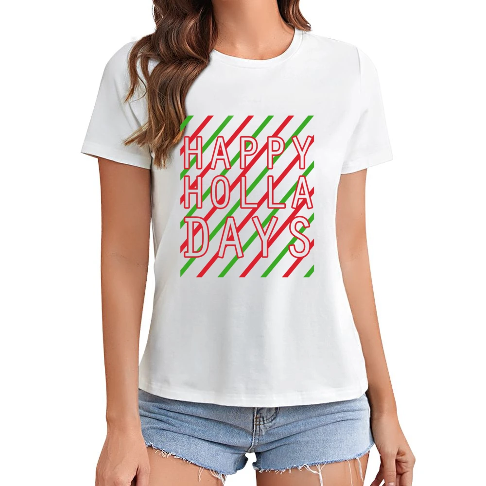 Happy Holla Days Funny Holidays Christmas Graphic Tee Shirt Asian Size Women Ladies T-shirt