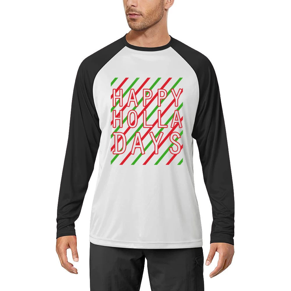 Happy Holla Days Funny Holidays Christmas Graphic Tee Shirt Men Long Sleeve T-Shirt