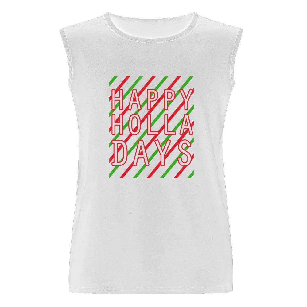 Happy Holla Days Funny Holidays Christmas Graphic Tee Shirt Men Sleeveless T-Shirt