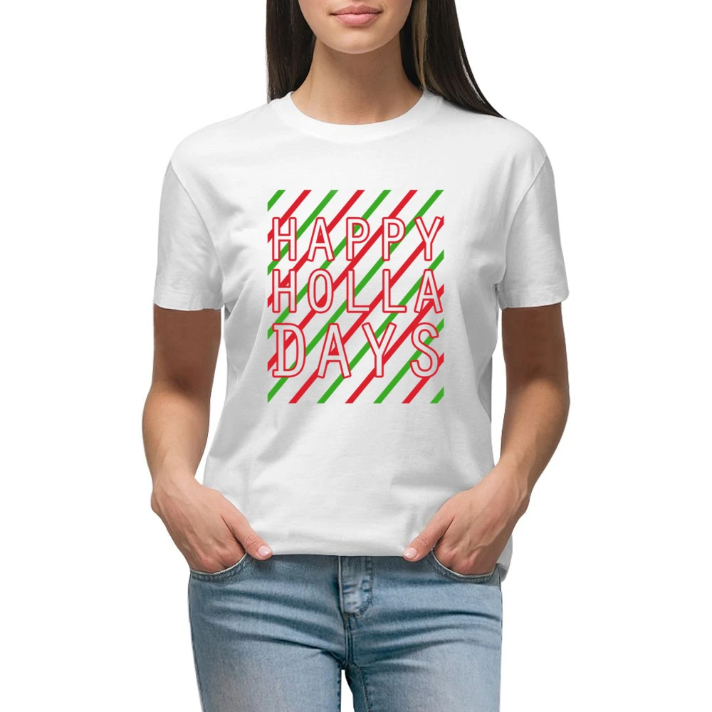 Happy Holla Days Funny Holidays Christmas Graphic Tee Shirt Premium Women Ladies T-shirt