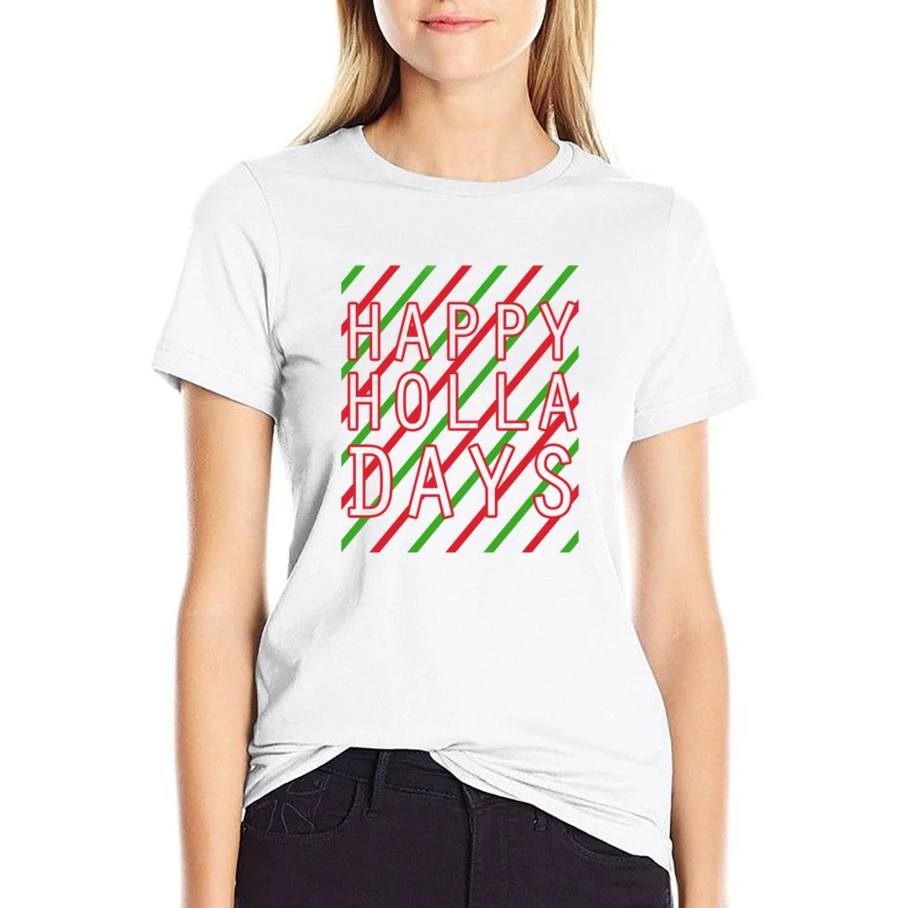 Happy Holla Days Funny Holidays Christmas Graphic Tee Shirt US Size Women Ladies T-shirt