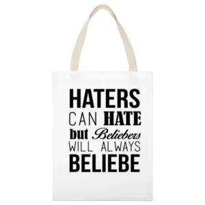 Haters Can Hate But Beliebers Will Always Beliebe Fun JB Music Lovers White Canvas Tote Shopping Bag
