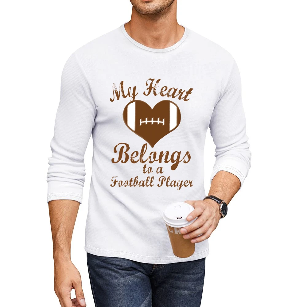 Heart Belongs To A Football Player Fun Tee Shirt Men CrewNeck Long Sleeve T-Shirt