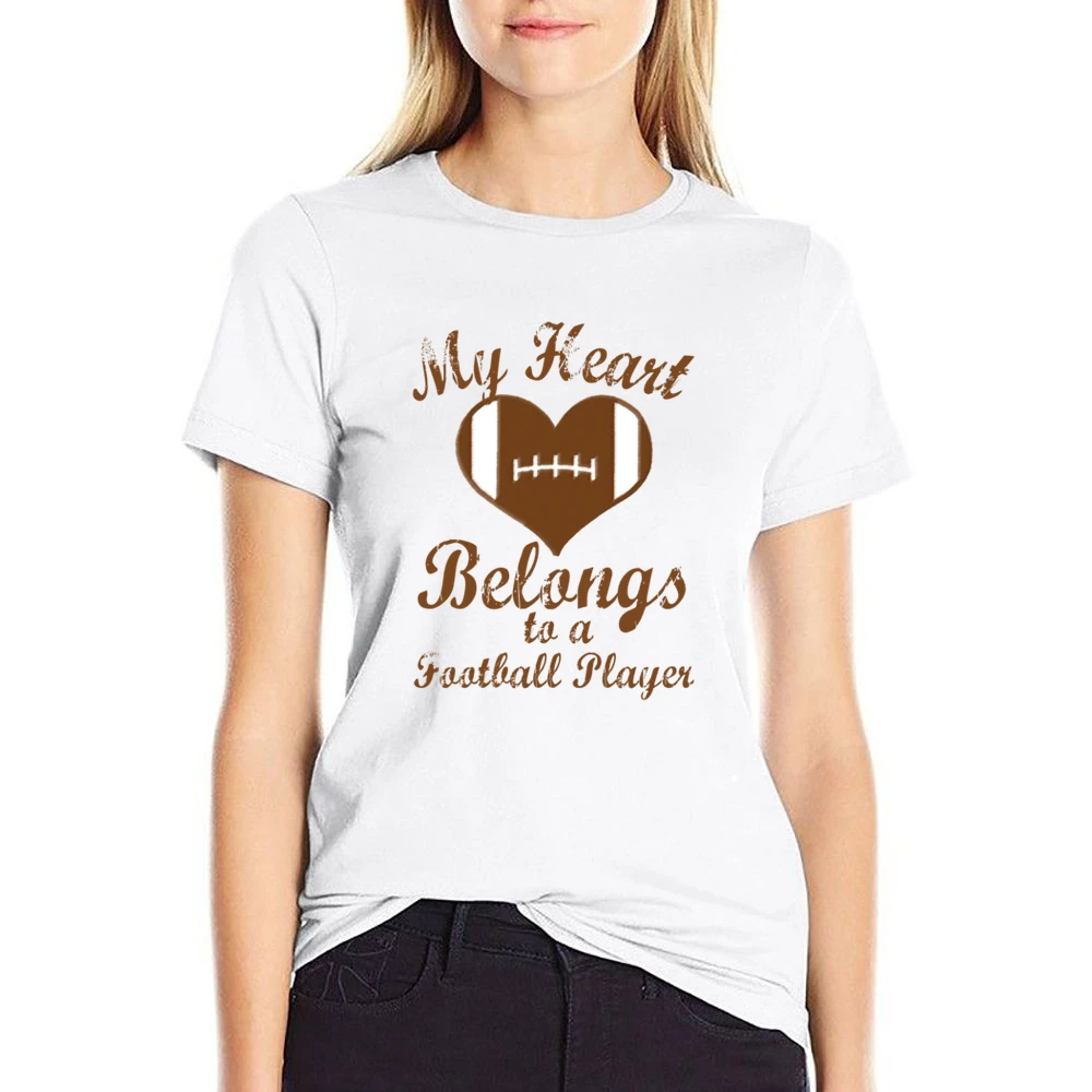 Heart Belongs To A Football Player Fun Tee Shirt US Size Women Ladies T-shirt