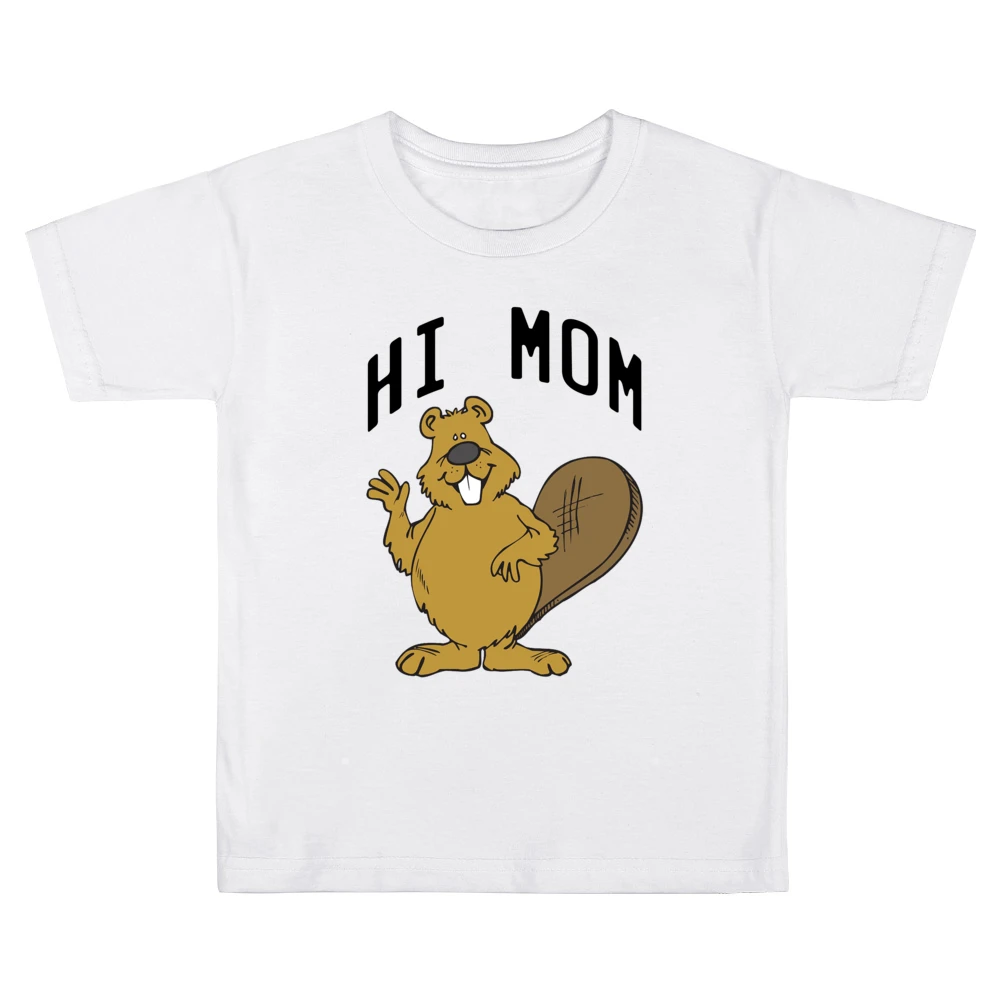 Hi Mom Cute Beaver Fun Animal Graphic Tee Shirt Kids Boys Girls T-Shirt
