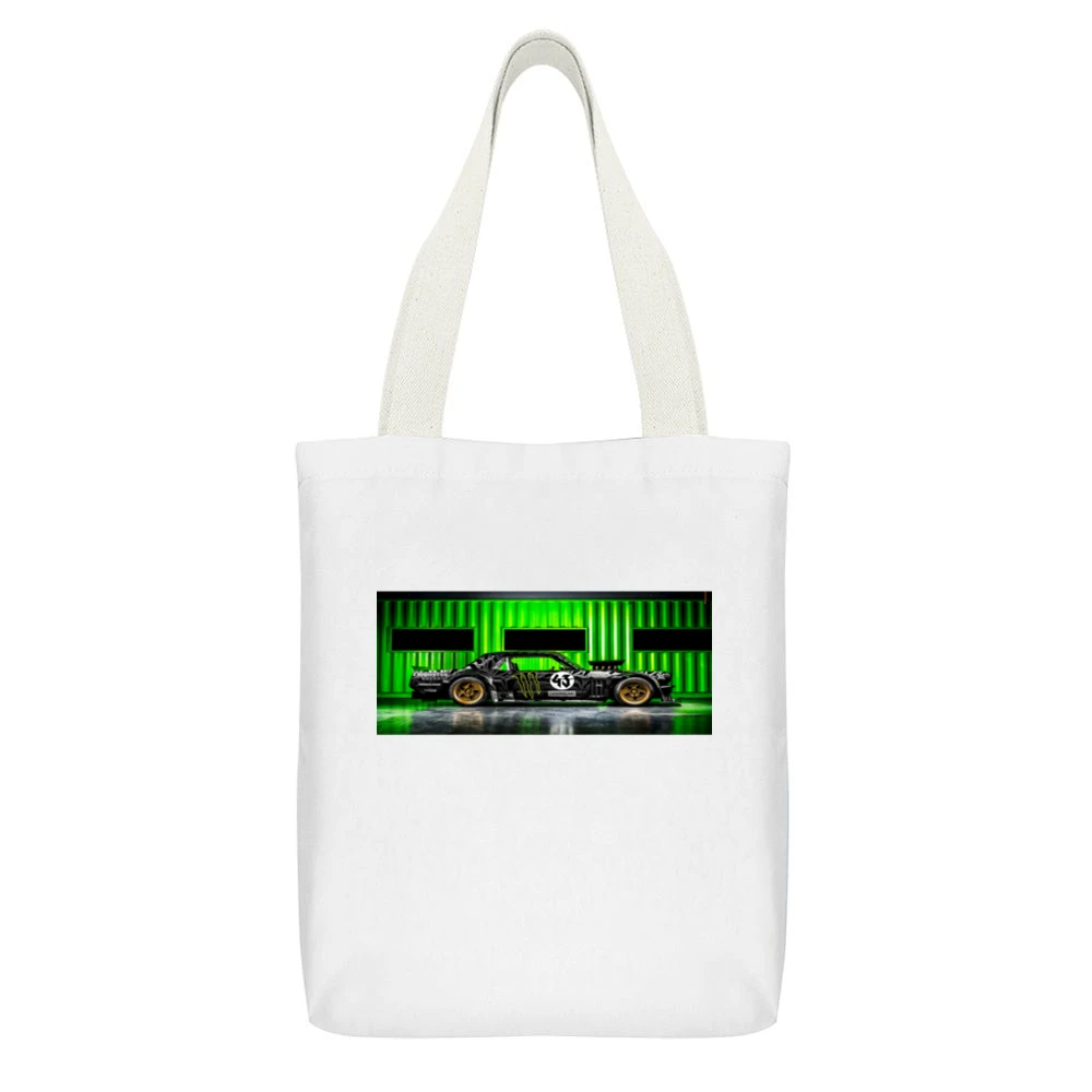 Hoonigan Mustang tshirt White Canvas Tote Shopping Bag With Interior Pocket