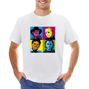 Horror Pop Art Freddy Krueger Jason Voorhees Leatherface Michael Myers Asian Size Men T-Shirt