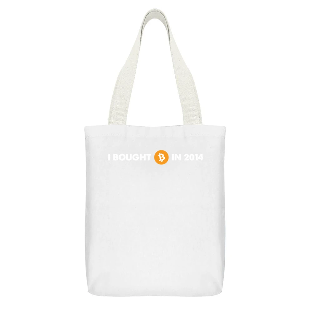 I Bought Bitcoin In 2014 Funny Digital Currency Money White Canvas Tote Shopping Bag With Interior Pocket