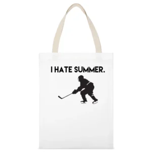I Hate Summer Fun Ice Hockey Love Winter Sports Graphic White Canvas Tote Shopping Bag
