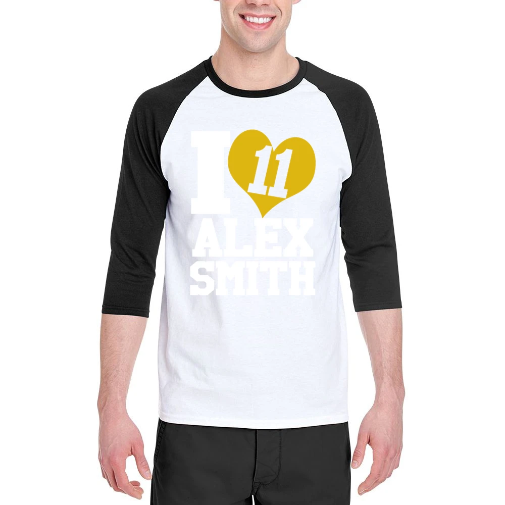 I Heart Love Alex Smith 11 Kansas City Football Fun Graphic Fan T Shir Men 3/4 Sleeve T-Shirt