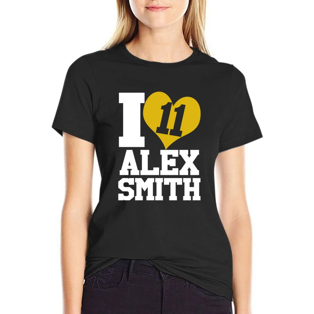 I Heart Love Alex Smith 11 Kansas City Football Fun Graphic Fan T Shir US Size Women Ladies T-shirt