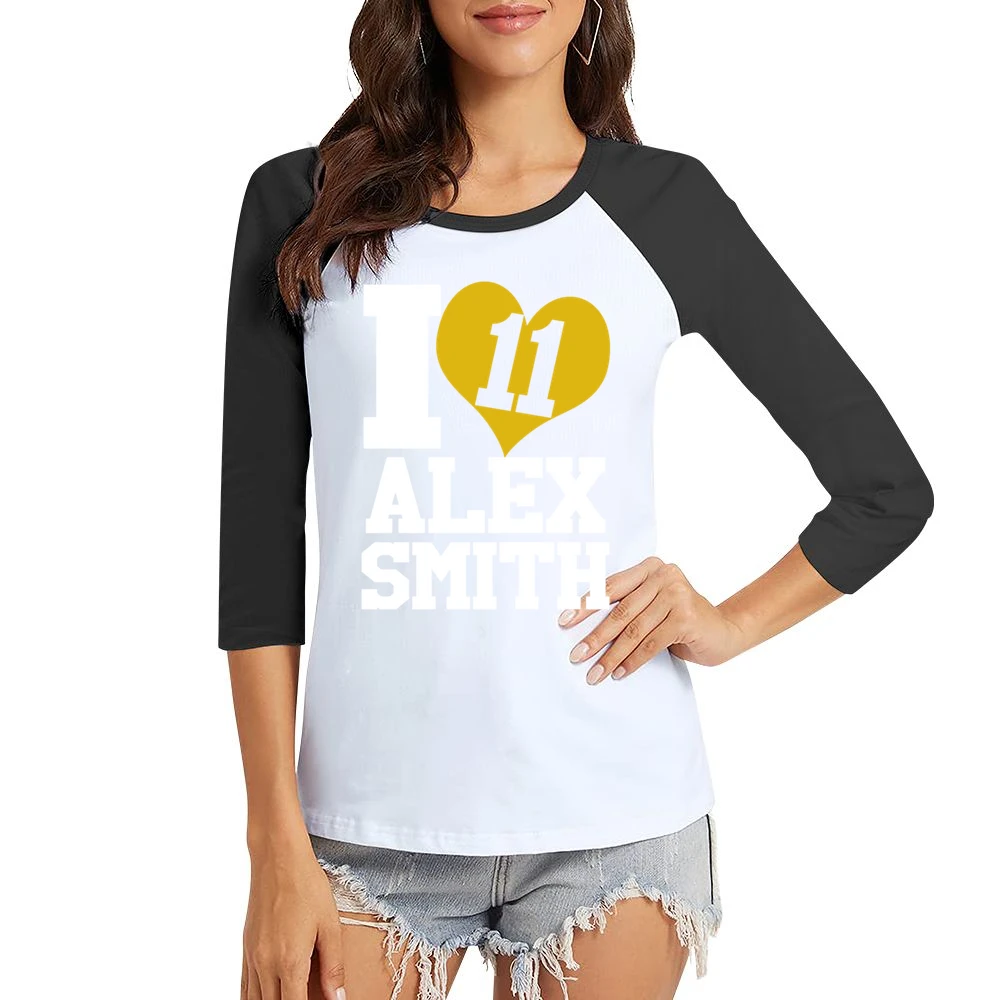 I Heart Love Alex Smith 11 Kansas City Football Fun Graphic Fan T Shir Women Ladies 3-4 Sleeve T-Shirt