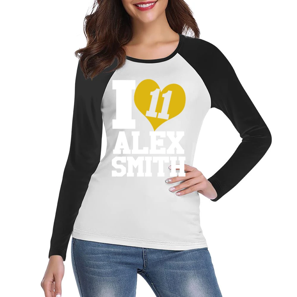 I Heart Love Alex Smith 11 Kansas City Football Fun Graphic Fan T Shir Women Ladies Long Sleeve T-Shirt