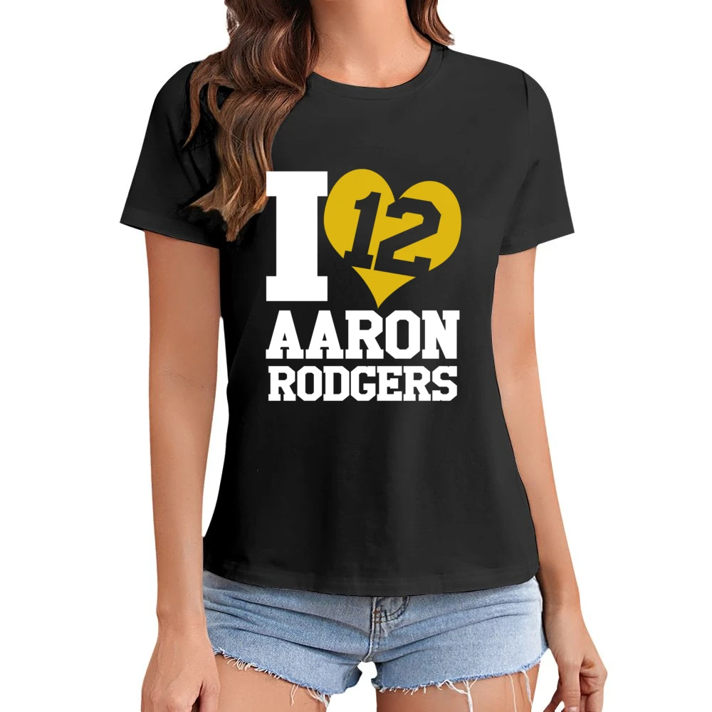 I Heart Love Arron Rodgers 12 Fun Green Bay Football Graphic Fan T Shi Asian Size Women Ladies T-shirt