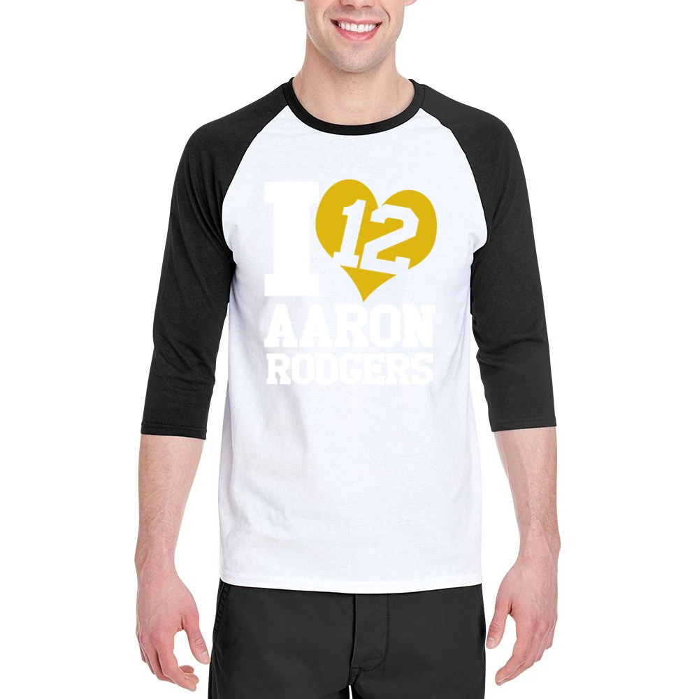 I Heart Love Arron Rodgers 12 Fun Green Bay Football Graphic Fan T Shi Men 3/4 Sleeve T-Shirt