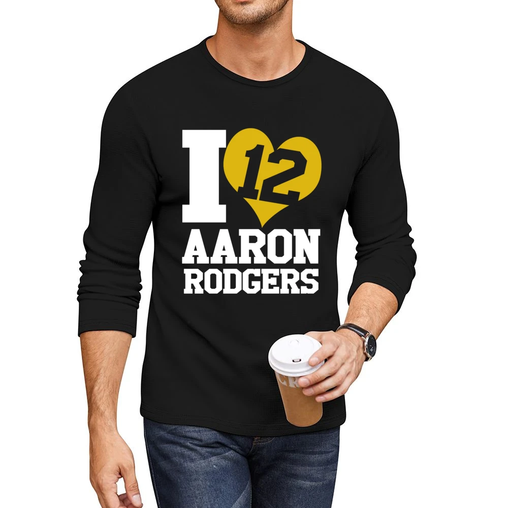 I Heart Love Arron Rodgers 12 Fun Green Bay Football Graphic Fan T Shi Men CrewNeck Long Sleeve T-Shirt