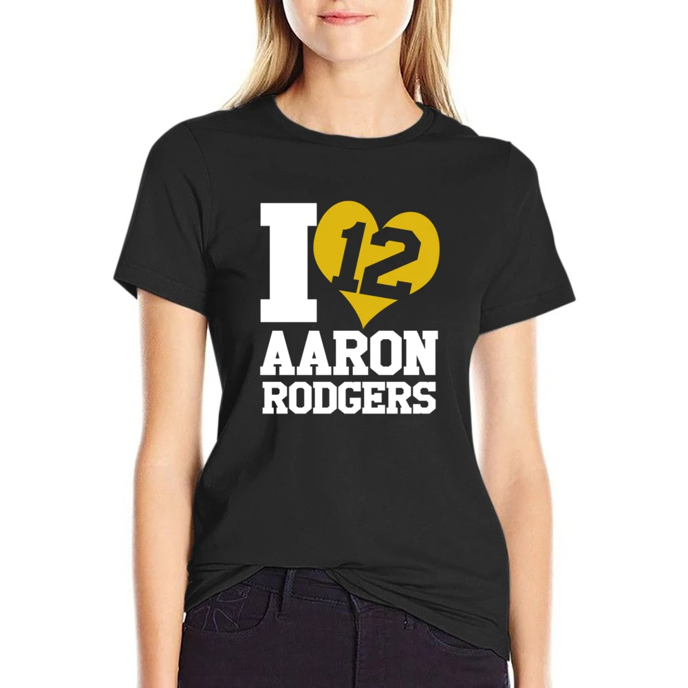 I Heart Love Arron Rodgers 12 Fun Green Bay Football Graphic Fan T Shi US Size Women Ladies T-shirt