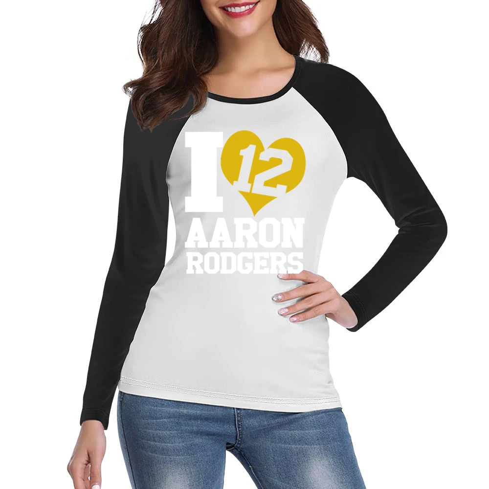 I Heart Love Arron Rodgers 12 Fun Green Bay Football Graphic Fan T Shi Women Ladies Long Sleeve T-Shirt