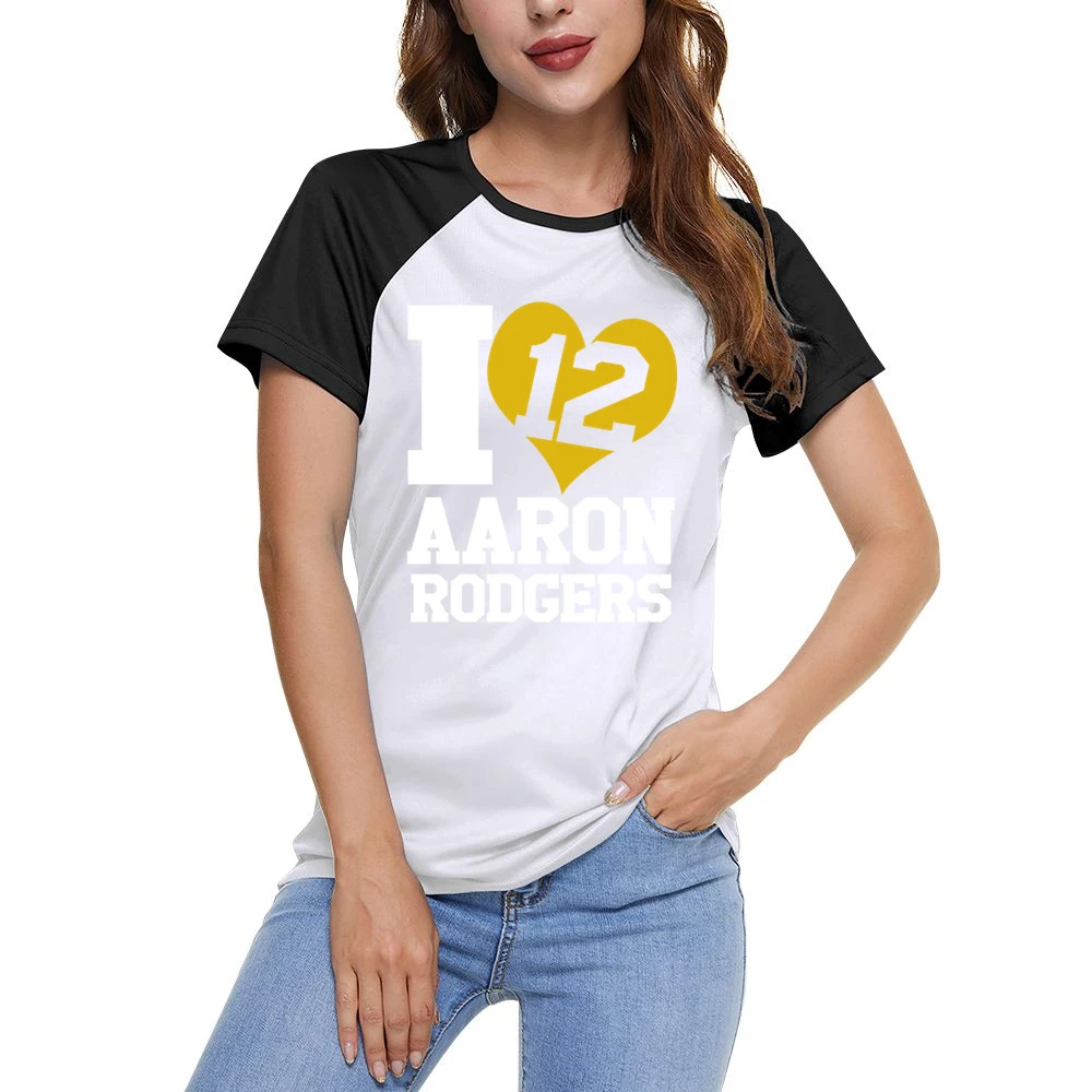 I Heart Love Arron Rodgers 12 Fun Green Bay Football Graphic Fan T Shi Women Ladies Short Sleeve T-Shirt