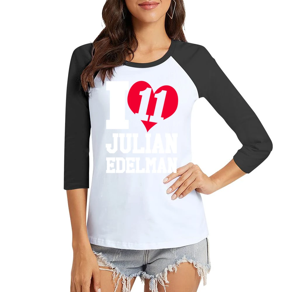 I Heart Love Julian Edelman 11 Fun New England Football Fan Graphic T Women Ladies 3-4 Sleeve T-Shirt