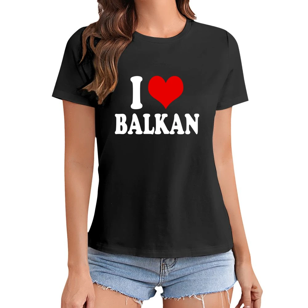 I Love Balkan Fun Heart Graphic Tee Shirt Asian Size Women Ladies T-shirt