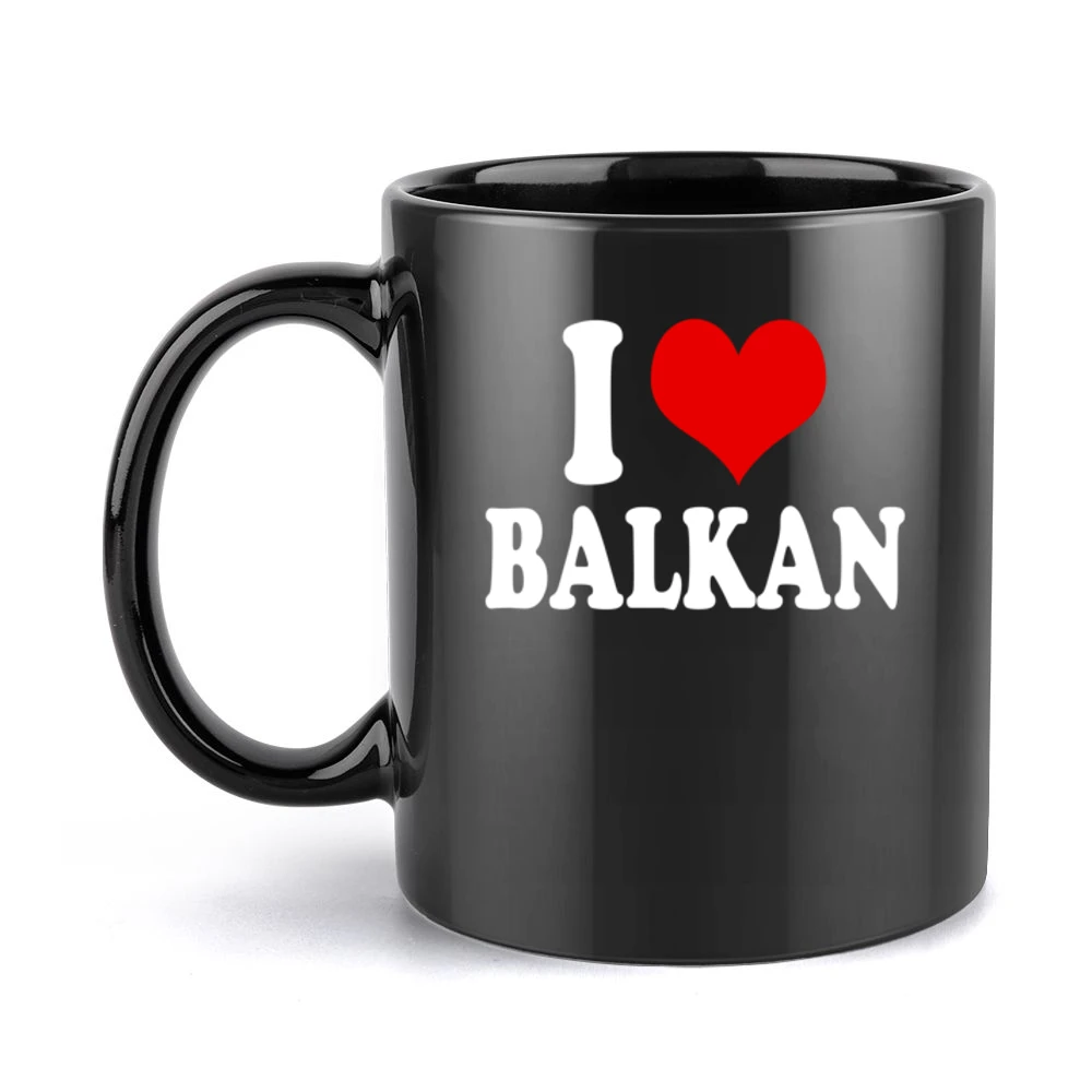 I Love Balkan Fun Heart Graphic Tee Shirt Black Mug