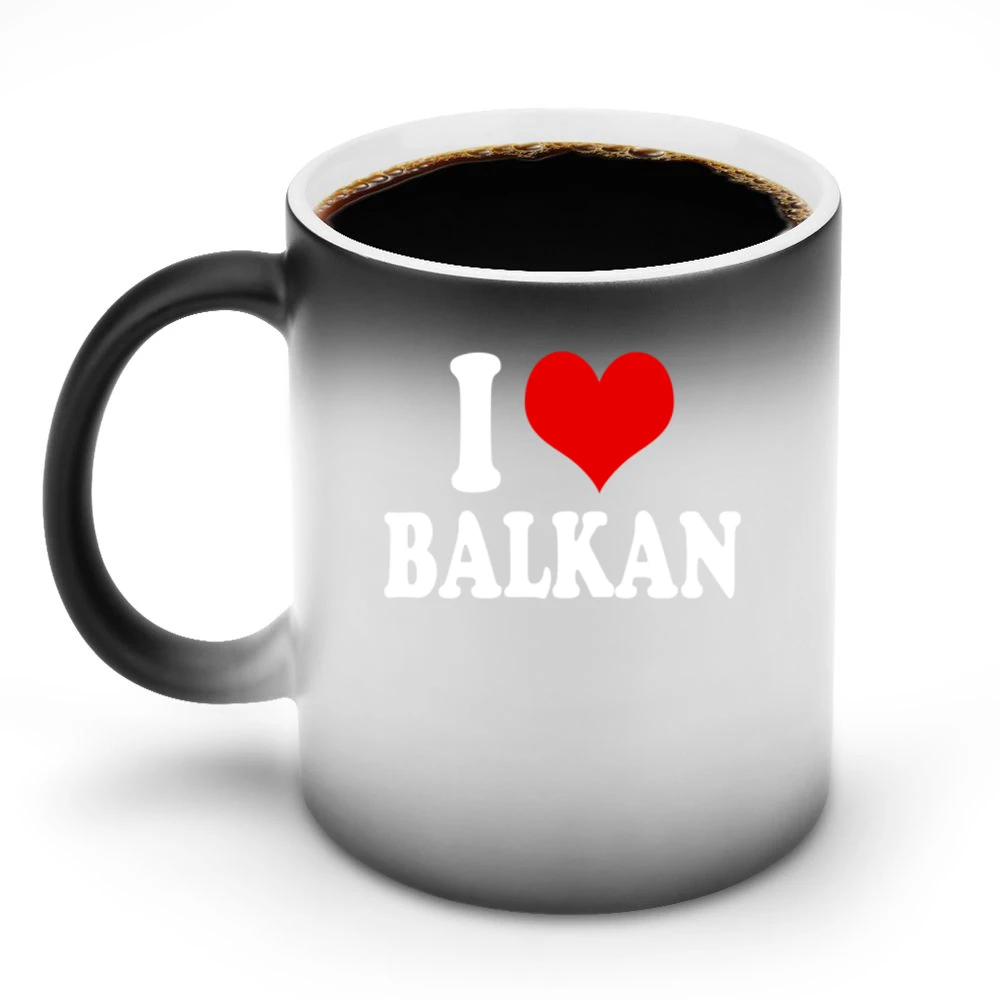 I Love Balkan Fun Heart Graphic Tee Shirt Discoloration Mug