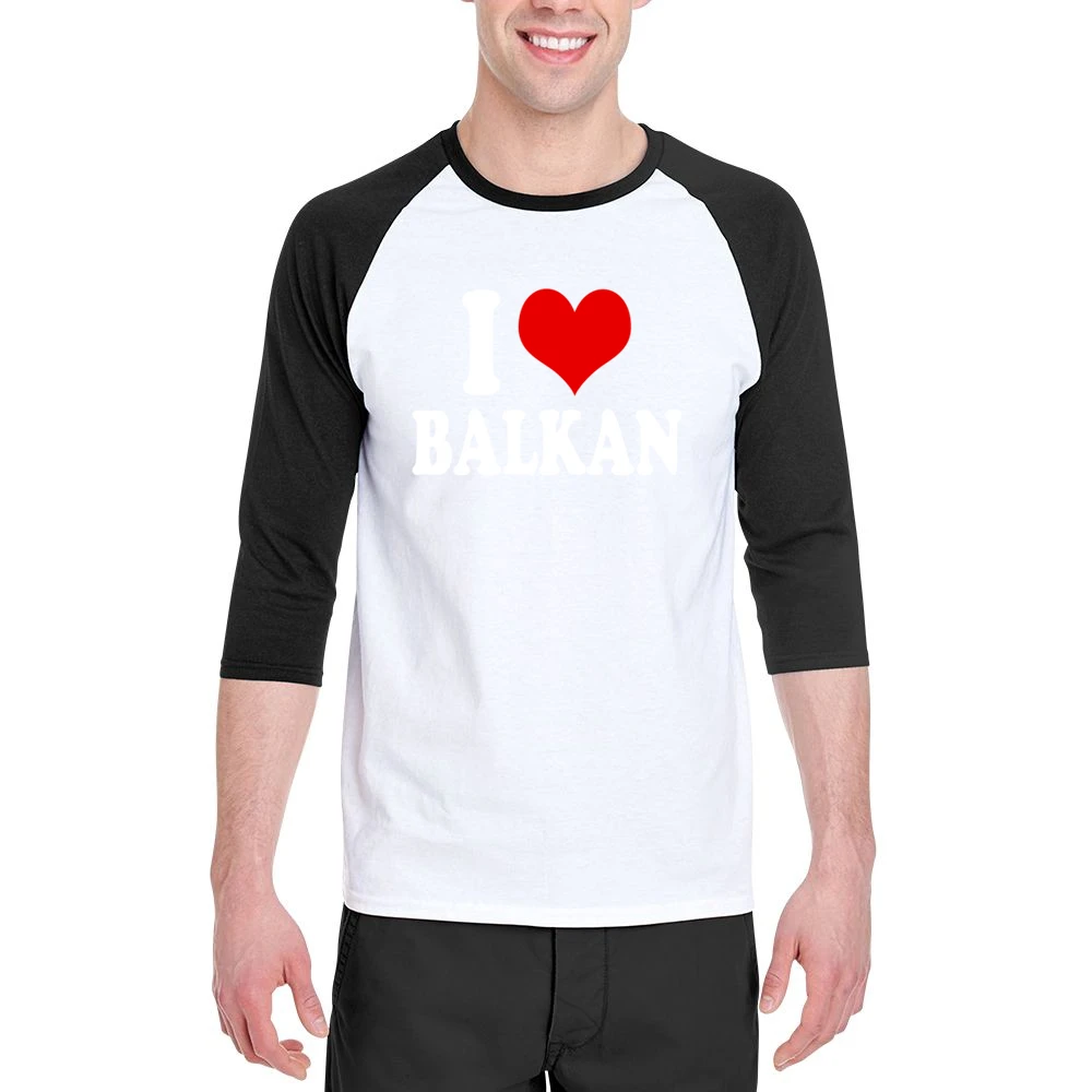 I Love Balkan Fun Heart Graphic Tee Shirt Men 3/4 Sleeve T-Shirt