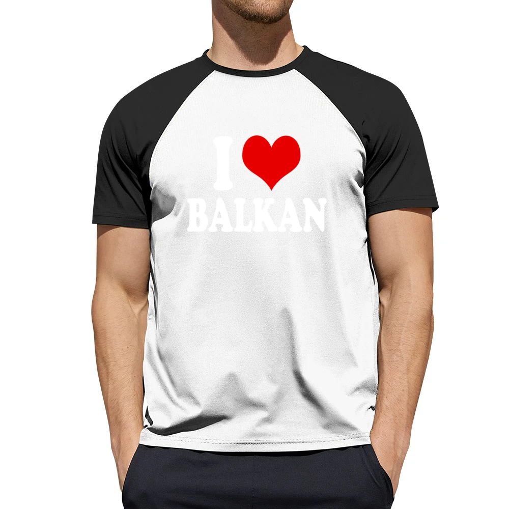 I Love Balkan Fun Heart Graphic Tee Shirt Men Short Sleeve T-Shirt