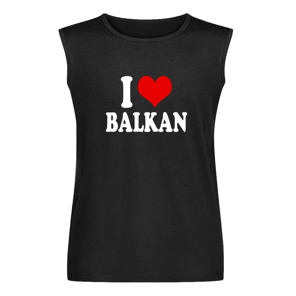 I Love Balkan Fun Heart Graphic Tee Shirt Men Sleeveless T-Shirt