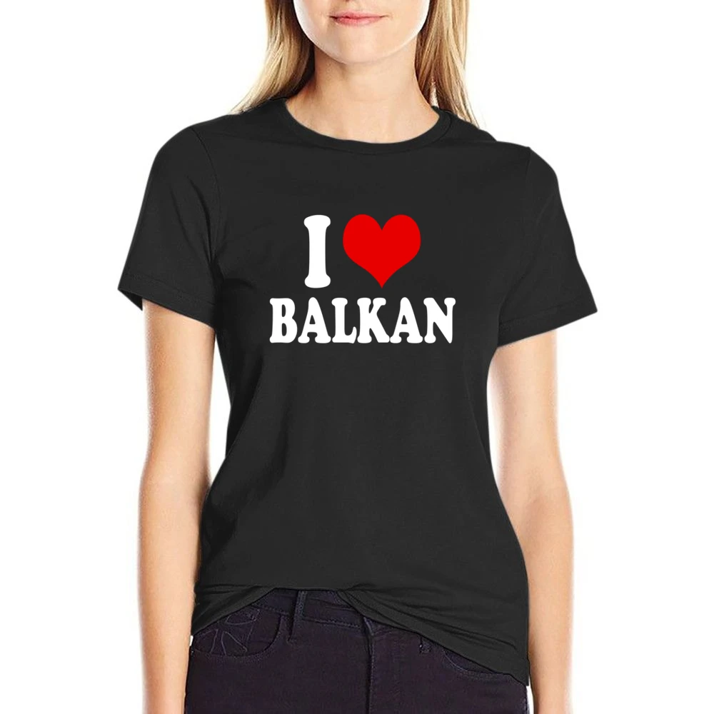 I Love Balkan Fun Heart Graphic Tee Shirt US Size Women Ladies T-shirt