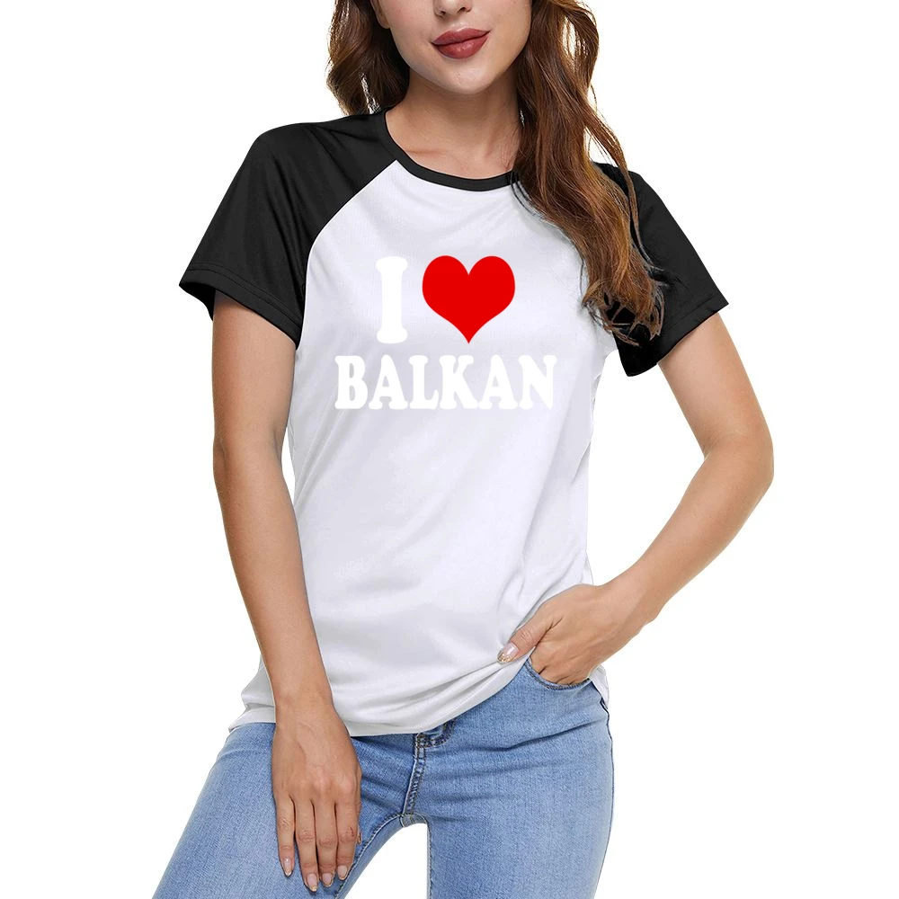 I Love Balkan Fun Heart Graphic Tee Shirt Women Ladies Short Sleeve T-Shirt