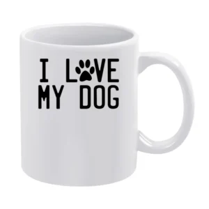 I Love My Dog Graphic Paw Print Tee Shirt White Mug