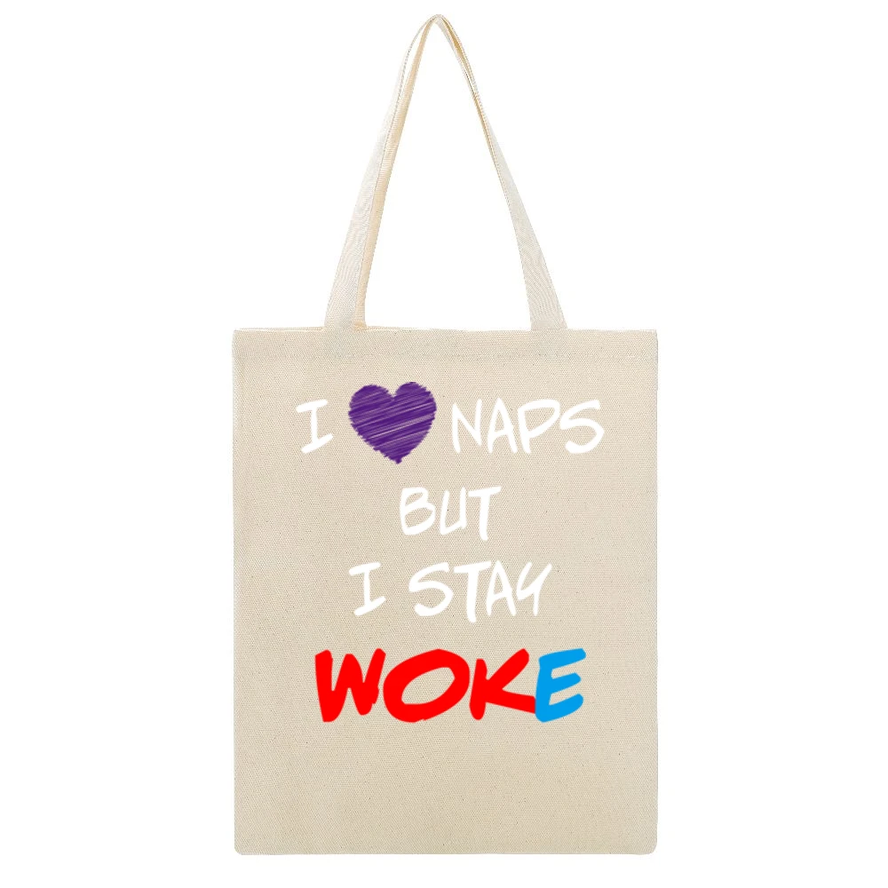I Love Naps But I Stay Woke Women's March On Washington 2017 Funny T S Beige Canvas Tote Shopping Bag