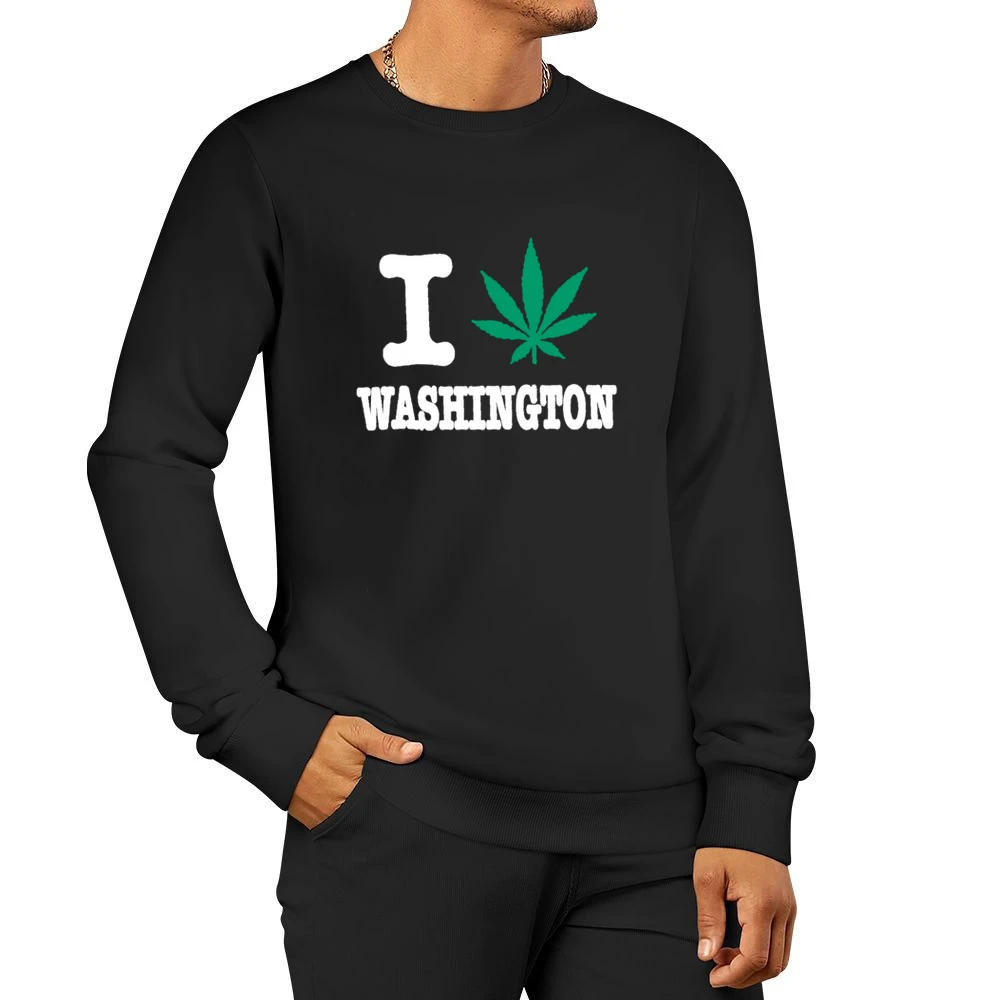 I Love Washington Cannabis Weed Pot Leaf Men Pullover Sweatshirt