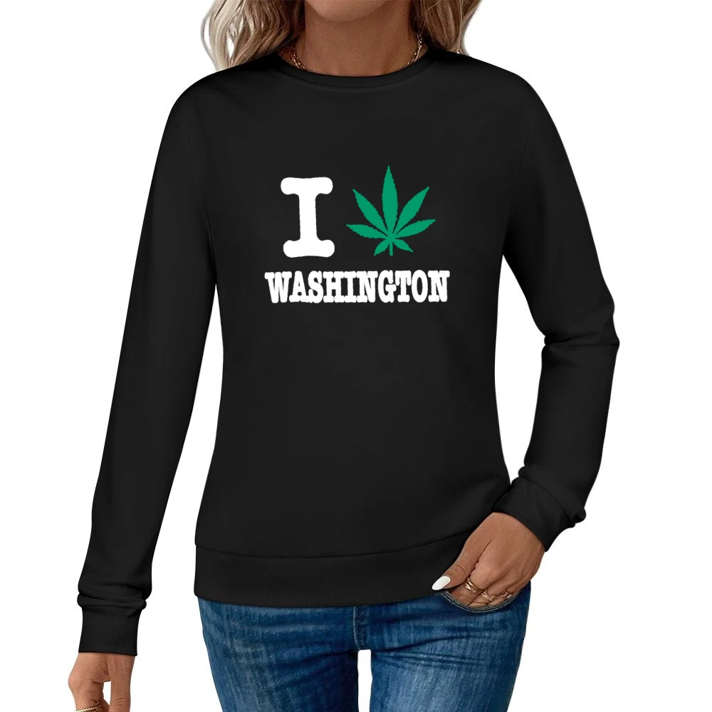 I Love Washington Cannabis Weed Pot Leaf Women Pullover Sweatshirt
