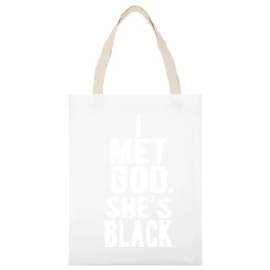 I Met God She Is Black Funny Cara Delevingne Graphic Tee Shirt White Canvas Tote Shopping Bag