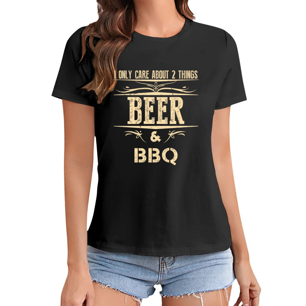I Only Care About 2 Things Beer And Bbq Apron Asian Size Women Ladies T-shirt