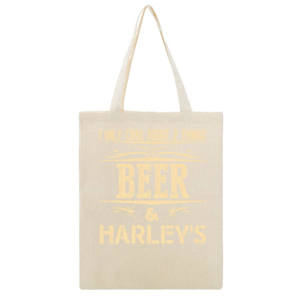 I Only Care About 2 Things Beer And Harley's Beige Canvas Tote Shopping Bag