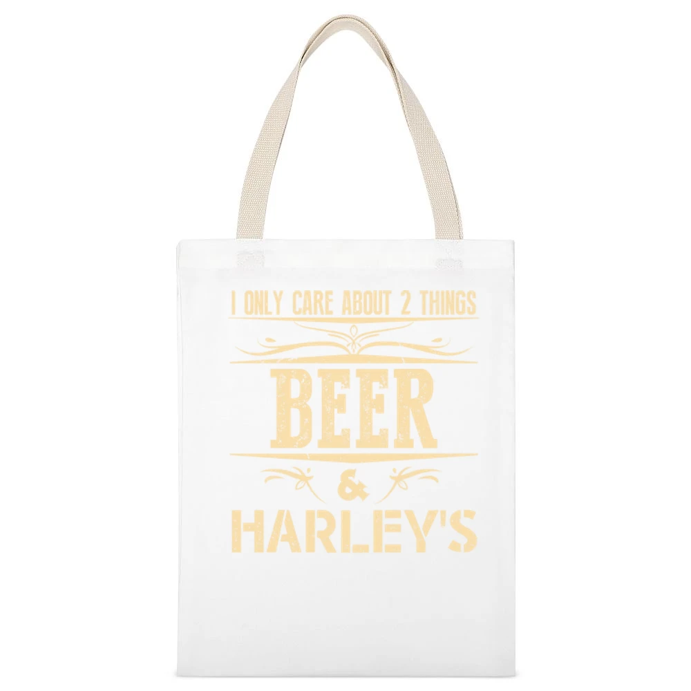 I Only Care About 2 Things Beer And Harley's White Canvas Tote Shopping Bag