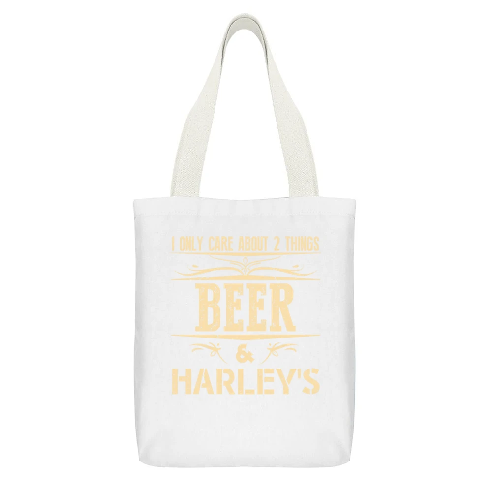 I Only Care About 2 Things Beer And Harley's White Canvas Tote Shopping Bag With Interior Pocket