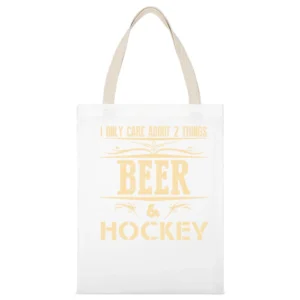 I Only Care About 2 Things Beer And Hockey White Canvas Tote Shopping Bag