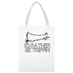 I Would Rather Be Trippin Funny Camping Canoe Trip White Canvas Tote Shopping Bag