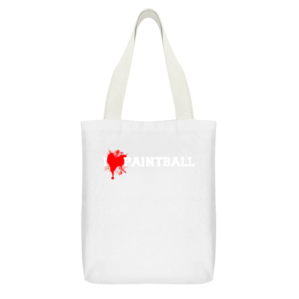I heart Paintball White Canvas Tote Shopping Bag With Interior Pocket