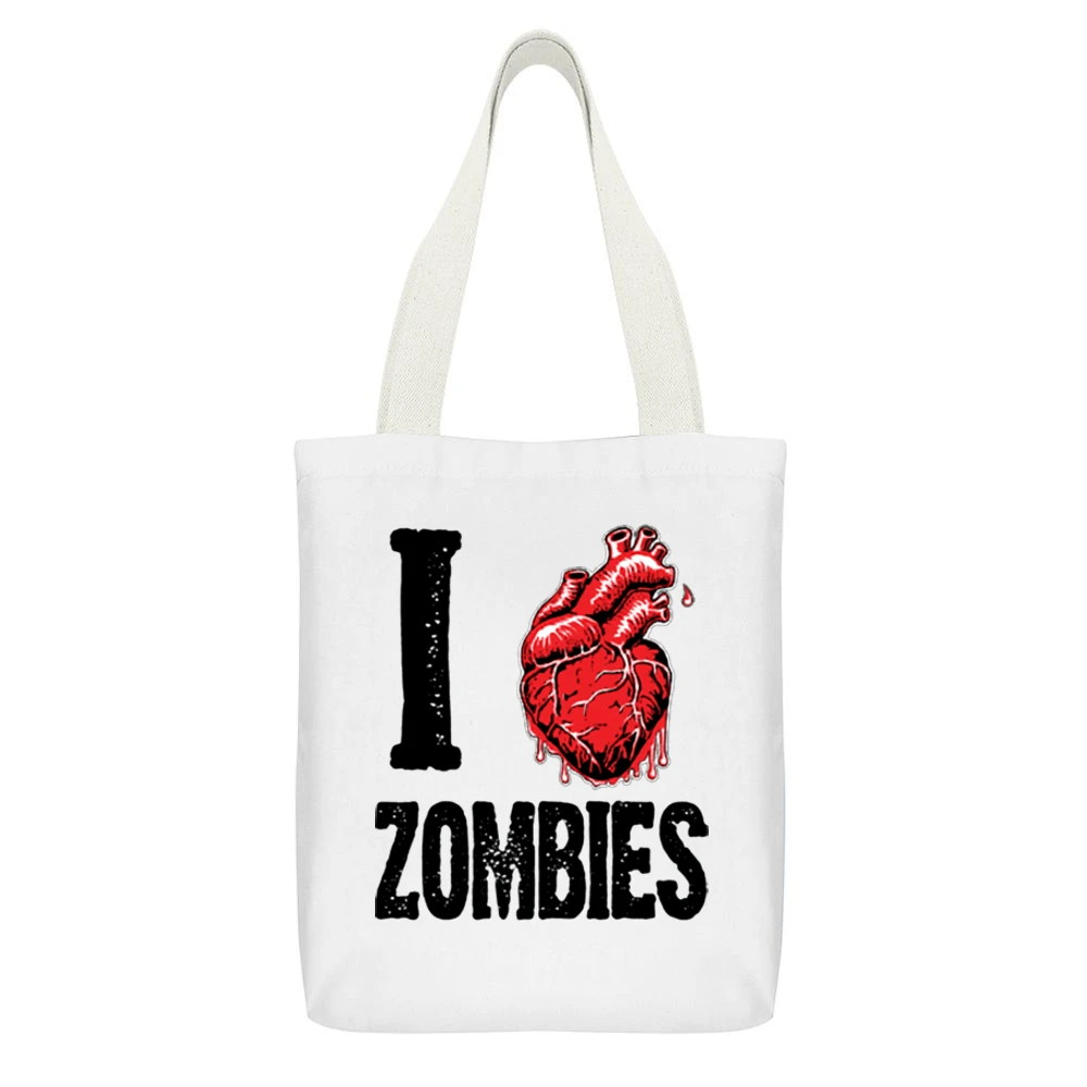 I heart Zombies - Living dead Creature lover White Canvas Tote Shopping Bag With Interior Pocket