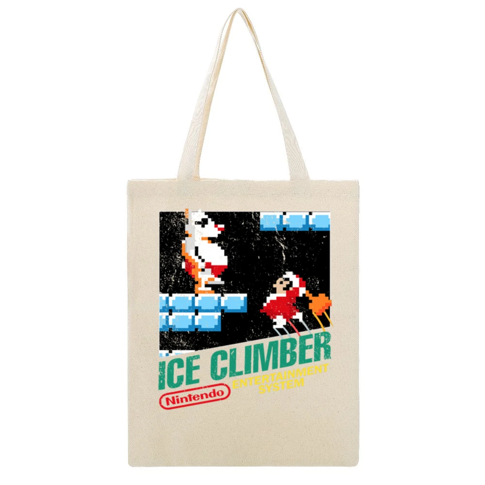 Ice Climber Nes Nintendo Old School Retro Video Game Japanese Fan Dist Beige Canvas Tote Shopping Bag