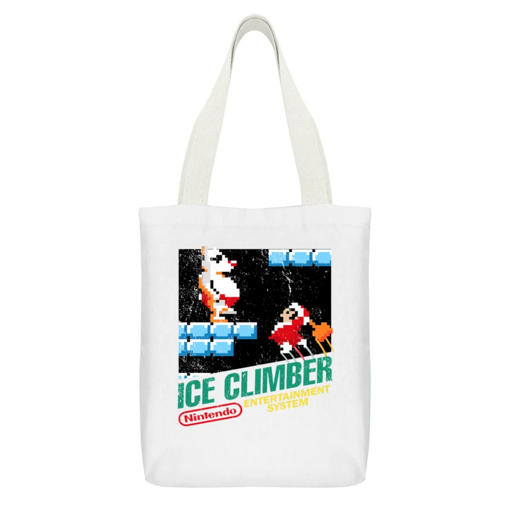 Ice Climber Nes Nintendo Old School Retro Video Game Japanese Fan Dist White Canvas Tote Shopping Bag With Interior Pocket