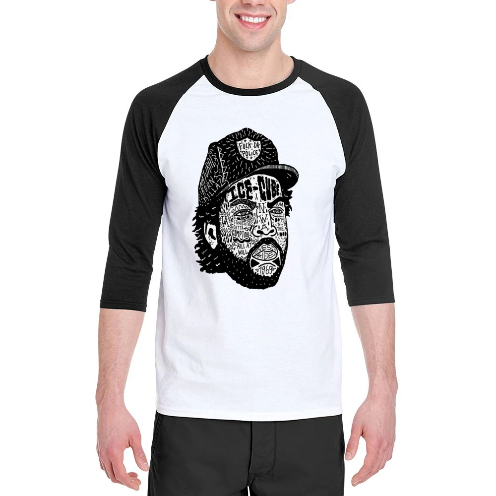 Ice Cube Face Tshirt Men 3/4 Sleeve T-Shirt