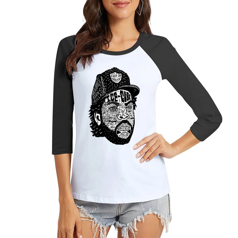 Ice Cube Face Tshirt Women Ladies 3-4 Sleeve T-Shirt