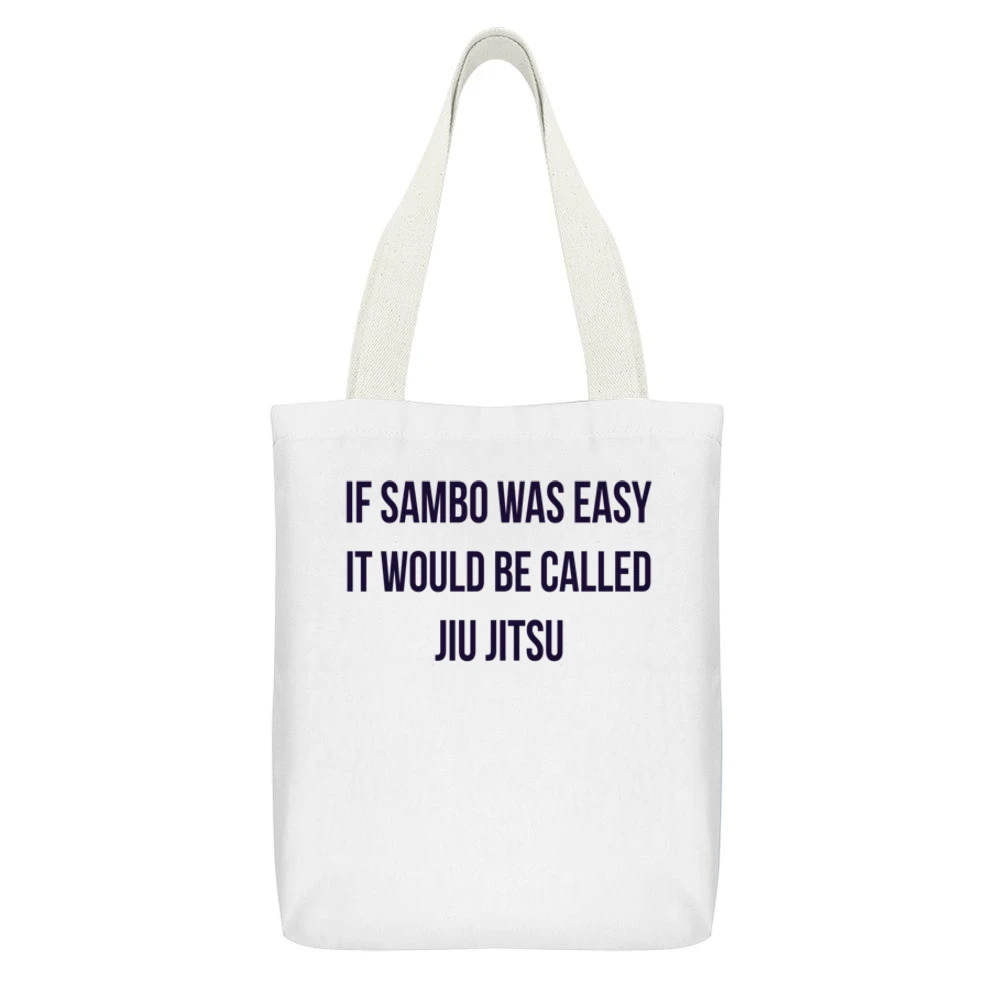 If Sambo Was Easy Would Be Called Jiu Jitsu Khabib Nurmagomedov Ufc Wh White Canvas Tote Shopping Bag With Interior Pocket